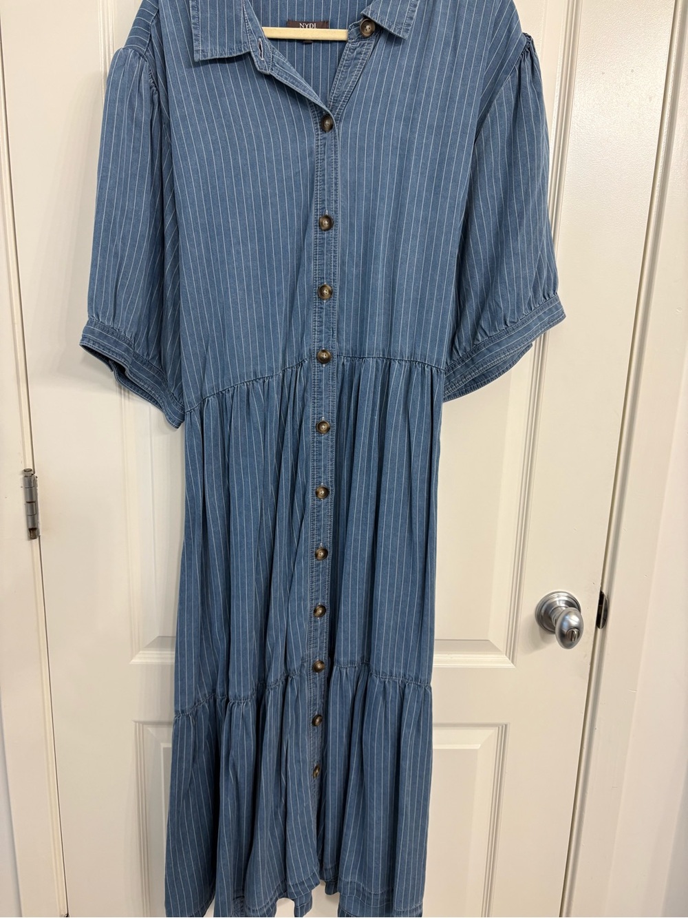 DYDJ Plus Sized Blue Pinstripe Button-Front Midi Dress